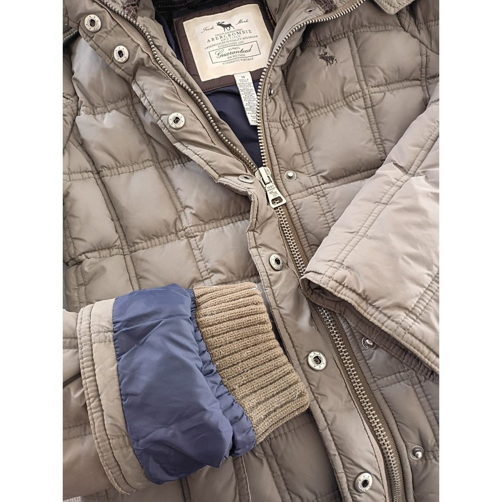 Abercrombie Fitch Puffer Jacket Hooded Quilted Full Zip Brown Size Medium - Picture 10 of 13
